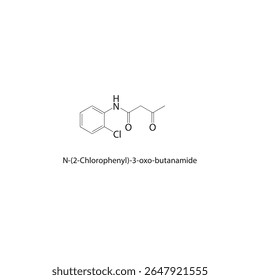 Estrutura esquelética de N-(2-clorofenil)-3-oxobutanamida Ilustração esquemática do composto derivado de amida halogenada. Diagrama simples, fórmula química.