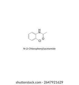 Estrutura esquelética de N-(2-clorofenil)acetamida Ilustração esquemática do composto de acetanilida halogenado. Diagrama simples, fórmula química.