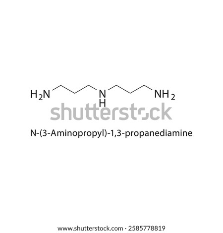 N-(3-Aminopropyl)-1,3-propanediamine skeletal structure.Polyamine compound schematic illustration. Simple diagram, chemical formula.