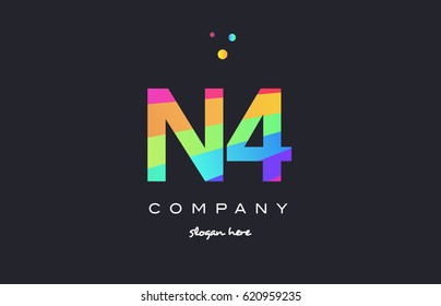 N4 n 4 four letter number combination creative color green orange blue magenta pink company logo vector icon spectrum