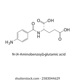 N-(4-Aminobenzoyl)-Lglutamic acid skeletal structure.Amino acid derivative compound schematic illustration. Simple diagram, chemical structure.