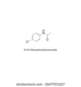 Estrutura esquelética de N-(4-clorofenil)acetamida Ilustração esquemática do composto de acetanilida halogenado. Diagrama simples, fórmula química.