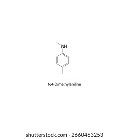 Estrutura esquelética da N,4-dimetilanilina Ilustração esquemática do composto de anilina. Diagrama simples, fórmula química.