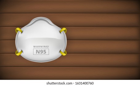 n95 face mask protection safety for Coronaviruses 3d realistic vector in wood background with blank copy space. wuhan corona virus disease. Perfect for banner, flyer. Vector illustration