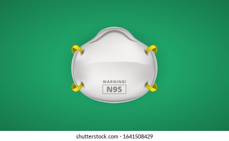 n95 face mask protection safety for Coronaviruses 3d realistic vector in green background. wuhan corona virus disease. Perfect for banner, flyer. Vector illustration