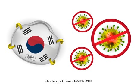 n95 face mask protection with south korea flag safety for novel Coronavirus 2019-nCov. wuhan corona virus disease coronavirus quarantine concept. Perfect for banner, background. Vector illustration