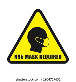 N95 face mask required warning vector sign. Medical biohazard protection. Covid-19 social distancing and safety measures symbol. Coronavirus pandemic icon. Protective mask head silhouette.