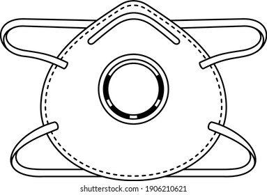 N95 face mask. Vector outline illustration.