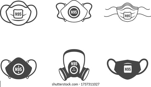 N95 Facemask Ppe Face Mask Icon Set With Respiratory Face Masks 