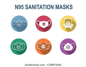 N95 conjunto de iconos de máscara facial de frasco con máscaras faciales respiratorias 