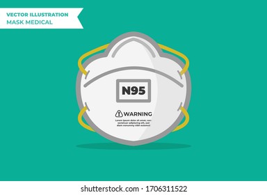 N95 mask, face, medical, medical, surgical mask vector Illustration. White Green Medical or Surgical Face Mask. Virus Protection. Breathing Respirator Mask. Health Care Concept