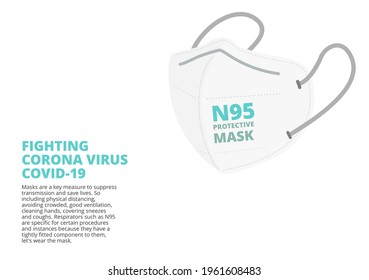 N95 medical face mask to protect corona virus, covid-19 vector isolated on white background illustration ep27