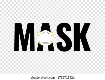 N95 particulate medical mask on A letter isolated on transparency background, typographic vectors for Covid19