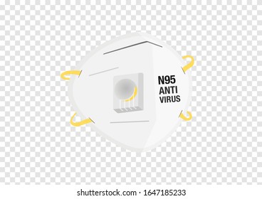 N95 particulate respirator mask vectors for filter dust and antivirus on transparency background