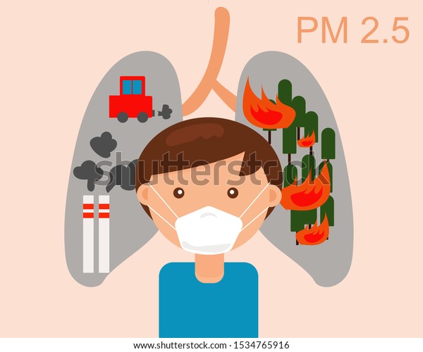 N95 Pollution\
Masks.Man wear mask for protect dust in air. That 95% of fine\
particles are blocked by this mask. And picture of lung show bad\
pollution from car, factory,\
wildfire
