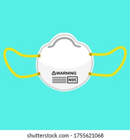 N95 Surgical mask illustration.Safety breathing mask for air pollution,smog and flu transmission.