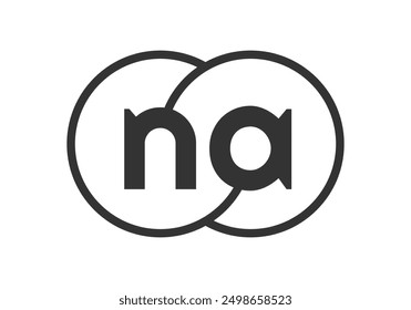 NA business company emblem with outline rounds and letters n a. Logo template of two merged circles for brand identity, logotype. Vector Infinity symbol  and technology sign.