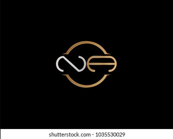 NA circle Shape Letter logo Design in silver gold color
