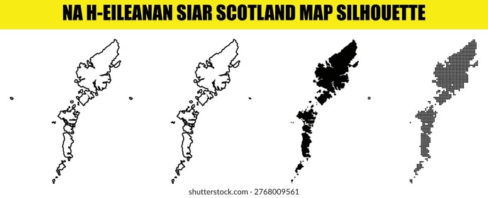 Na h eileanan siar scotland map silhouette vector set with outer hebrides geographic borders and islands shapes.