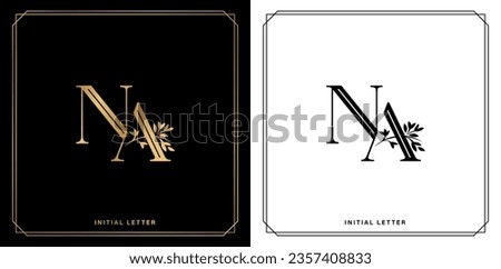 NA initial letter with gold and black white colors vintage floral ornament. classic floral monogram. elegant wedding for wedding invitation, restaurant, wedding card, restaurant menu, business cards