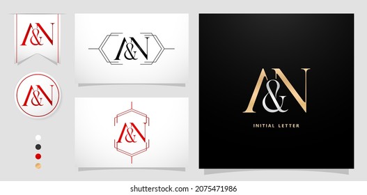 AN or NA initial letter and graphic name, AN Monogram, for Wedding couple monogram, logo company and business cards, with black white color, gold and silver , gradient purple color isolated background