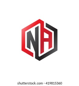 NA initial letters looping linked hexagon logo black red