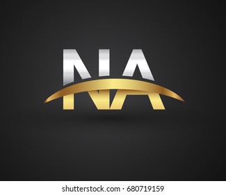 NA initial logo company name colored gold and silver swoosh design. vector logo for business and company identity.
