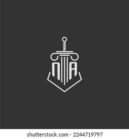 NA initial monogram law firm with sword and pillar logo design