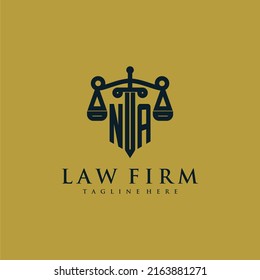 NA initial monogram for lawfirm logo with sword and scale