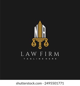 NA initial monogram for lawfirm logo with sword and scale