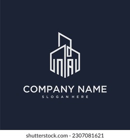 NA initial monogram logo for real estate with building style