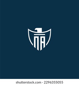 NA initial monogram logo for shield with eagle image vector design