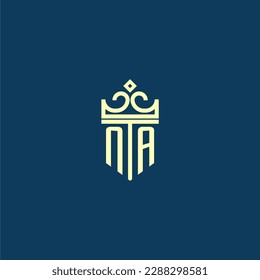 NA initial monogram shield logo design for crown vector image