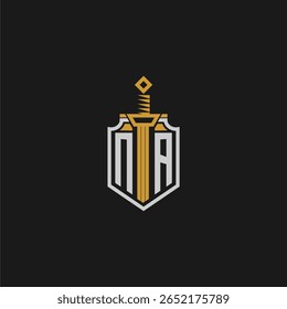 NA monograma inicial para imagem de escudo e espada