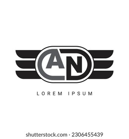 AN or NA Letter Logo Design with a Creative Cut Letter Initial Logo Design with wings logo design