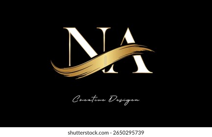 NA Letter Monogram Logo – Elegant Gold Brush Stroke Letter mark for Luxury Branding, Fashion, Boutique  Premium Identity Design
