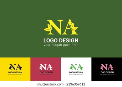 NA letters eco logo with leaf. Vector typeface for nature posters, eco friendly emblem, vegan identity, herbal and botanical cards etc. Ecology NA letters logo with leaf.