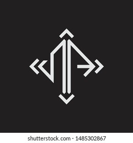 NA Logo Abstrac letter Monogram with Arrow in every side isolated on black background