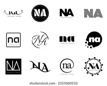 NA logo company template. Letter n and a logotype. Set different classic serif lettering and modern bold text with design elements. Initial font typography. Collection trendy business identity.