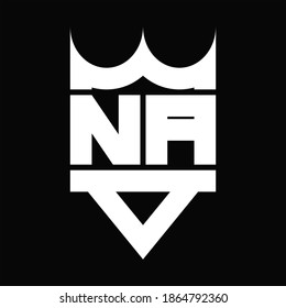 NA Logo monogram with crown shape isolated on Black background