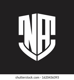 NA Logo monogram with emblem shield shape design isolated on black background