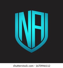 NA Logo monogram with emblem shield design isolated with blue colors on black background