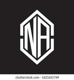 NA Logo monogram with hexagon shape and outline slice style with black and white