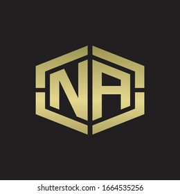 NA Logo monogram with hexagon shape and piece line rounded design tamplate on gold colors