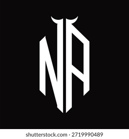 NA Monograma de logotipo com forma de buzina isolada modelo de design preto e branco sobre fundo preto