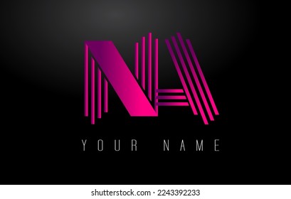 NA Magenta Lines Letter Logo. Creative Line Letters Design Vector Template.