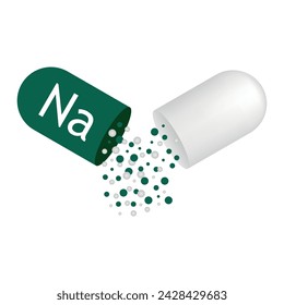 Na mineral for medical design. Mineral green pill icon. Vector stock illustration