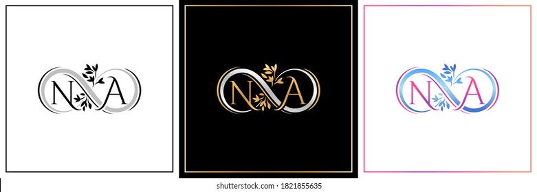 NA monogram, NA initial Wedding , NA logo company, NA icon business, sign, AN symbol with infinity floral designs of minimal, elegance, colourful for fashion, jewelry, boutique and creative template.