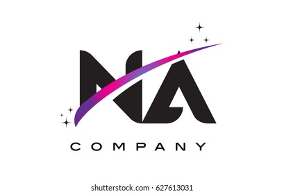 NA N A Black Letter Logo Design with Purple Magenta Swoosh and Stars.