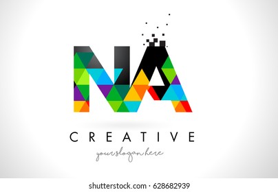 NA N A Letter Logo with Colorful Vivid Triangles Texture Design Vector Illustration.